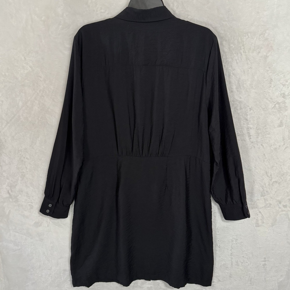 NEW Loft Dahlia Tie Front Mini‎ Shirt Dress Size 14 Black Collared Minimalist - Picture 3 of 12